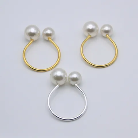 Ronds de Serviette en Métal avec Doubles Perles Artificielles Boucles de Serviette Or Argent Décoration de Table pour Mariage Hôtel Fête