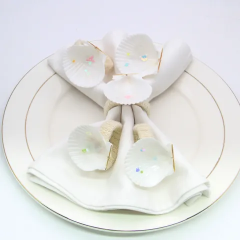 Ronds de Serviette en Coquillage Blanc Naturel Porte-Serviette Tissé à la Main pour Restaurant Occidental Hôtel Mariage Dîner Décoration de Table