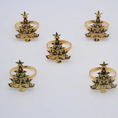 Rond de Serviette Arbre de Noël Métal Or Argent Électroplaqué Décoration de Table Hôtel Fête Dîner Support de Serviette