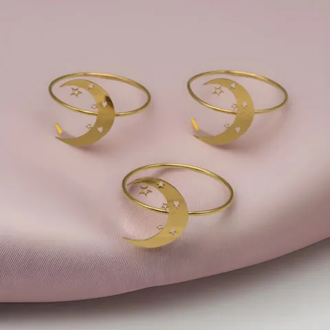 Ronds de Serviette Étoile et Lune en Acier Inoxydable Doré Argenté Porte-Serviette pour Mariage Fête Déco de Table