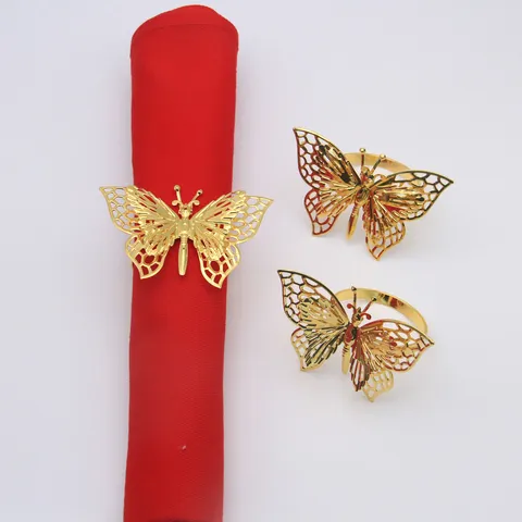 Rond de Serviette en Métal Or Argent Papillon Ajouré Support de Boucle de Serviette pour Décoration de Fête de Banquet de Mariage d'Hôtel