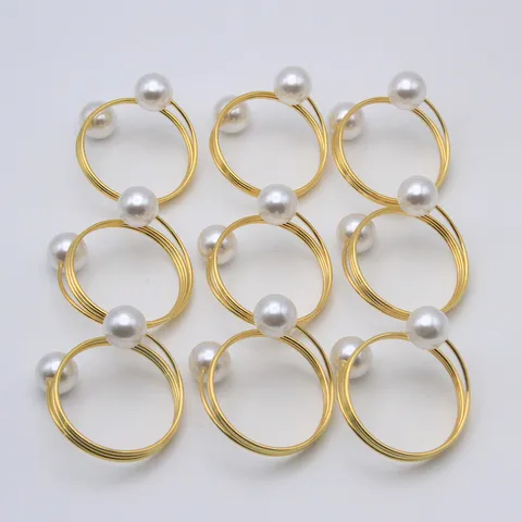 Rond de Serviette Minimaliste en Métal Ressort Double Perle Doré Argenté Décoration de Table à Manger Boucle de Serviette