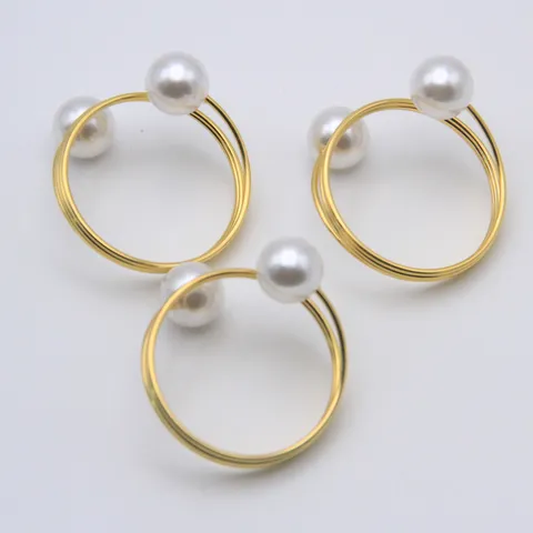Rond de Serviette Minimaliste en Métal Ressort Double Perle Doré Argenté Décoration de Table à Manger Boucle de Serviette