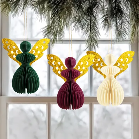 Engel Honingraatbal Hangend Ornament Glittervleugels Voor Kerstmis Bruiloft Baby Shower Feest Tafel Decoratie