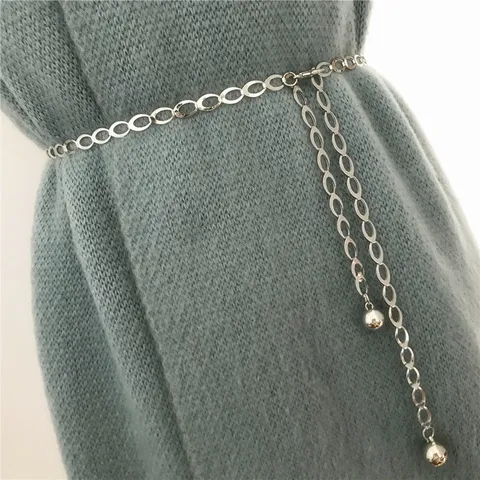 Vintage Punk Metal Geometric Chain Waist Chain For Women Single Layer Ball Pendant Body Chain Fashion Jewelry