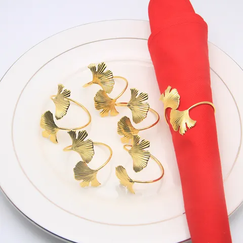 Ginkgo Leaf Napkin Rings Metal Leaf Napkin Holder Gold Silver Napkin Buckle Ring For Wedding Hotel Dinner Table Decoration