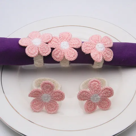 Handmade Wool Fabric Five Petal Flower Napkin Ring Woven Napkin Holder For Hotel Dining Table Kitchen Decor
