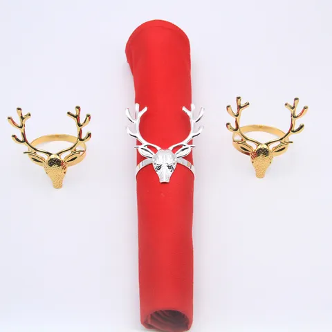 Anneau de Serviette Tête de Cerf de Noël Métal Or Argent Décor de Table Boucle de Serviette pour Fête de Mariage
