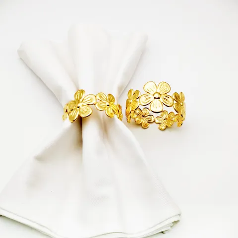 Gold Metal Flower Leaf Napkin Rings Elegant Table Setting Napkin Buckle Holders For Wedding Banquet Hotel Home Table Decor