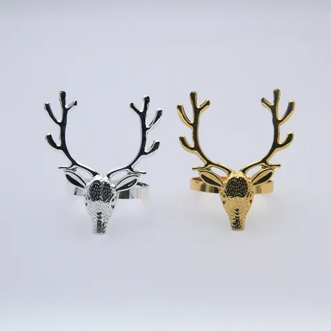 Anneau de Serviette Tête de Cerf de Noël Métal Or Argent Décor de Table Boucle de Serviette pour Fête de Mariage