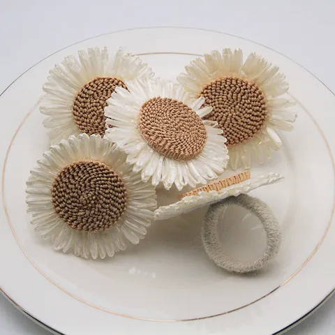 Servilletero de Girasol Tejido de Paja Hecho a Mano Soporte de Servilleta de Flor Para Decoración de Fiesta de Boda de Hotel