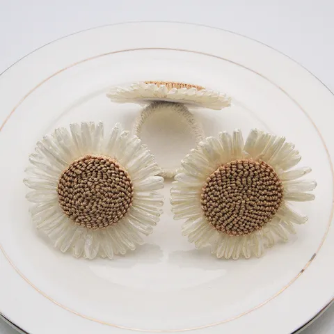 Servilletero de Girasol Tejido de Paja Hecho a Mano Soporte de Servilleta de Flor Para Decoración de Fiesta de Boda de Hotel