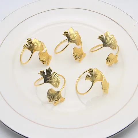 Ginkgo Leaf Napkin Rings Metal Leaf Napkin Holder Gold Silver Napkin Buckle Ring For Wedding Hotel Dinner Table Decoration