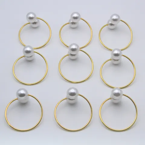 Ronds De Serviette En Métal Or Et Argent Avec Double Perle Décoration De Table Pour Mariage Fête Dîner Maison