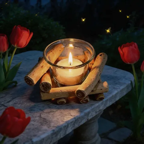 Modern Wooden Candle Holder with Clear Glass Cup and Tea Light Natural Wood Minimalist Tabletop Ornament Home Decor
