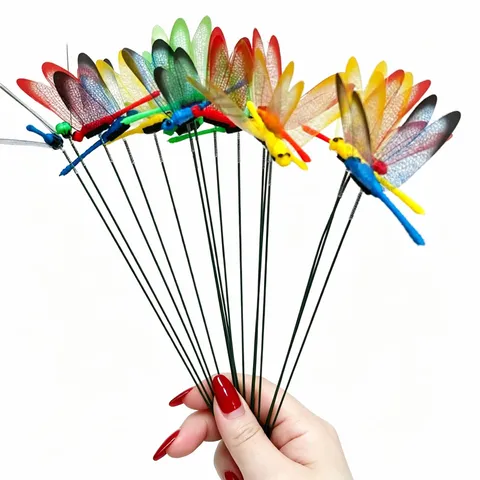 3D Simulation Dragonfly Garden Stakes Outdoor Plant Decor Colorful Plastic Insect Ornaments Potted Flower Accessories