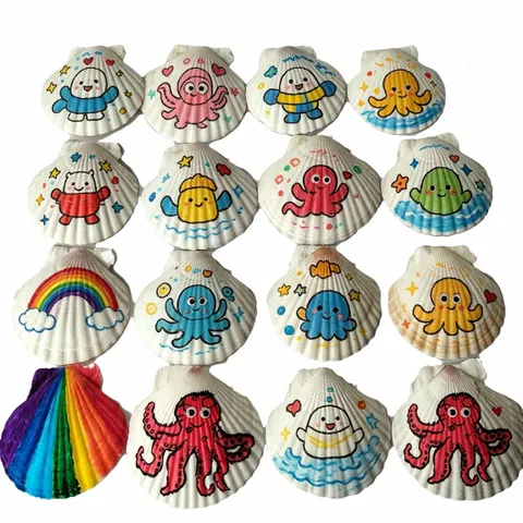 Natürliches Weiß Muscheln DIY Malerei Handwerk Set Mit Muscheln Und Buntstiften Für Heimtextilien Kinder Kunst