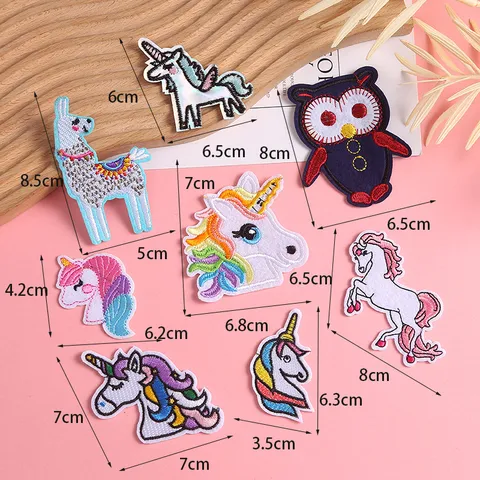 Schattige Cartoon Eenhoorn Uil Alpaca Borduurwerk Patches Strijken Op Naaien Op Doek Applique DIY Kleding Ambacht Reparatie Accessoires