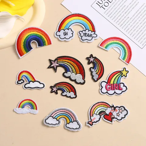 Classic Polyester Rainbow Cloud Star Embroidered Cloth Patches Kids DIY Clothing Accessories Applique