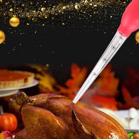 Silicone Turkey Baster With Cleaning Brush Measurement Scale BBQ Oil Pump Kitchen Baking Cooking Basting Tool