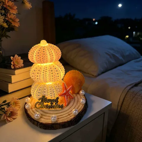 Handmade Sea Urchin Shell Night Light DIY Luminous Shell Desktop Atmosphere Ornament Warm LED Battery Powered Nightlight Gift