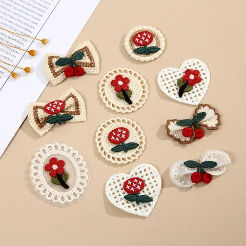 Geborduurde Kers Bloem Stoffen Patch Schattig 3D Mesh Kant Rand Naaien Op Patch Applique Voor DIY Kleding Decoratie