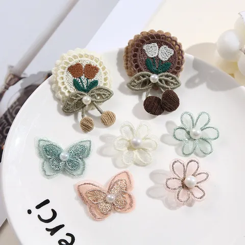 Kant Afwerking Borduurwerk Patch Leuke Bloem Vlinder Tulp Kersen Parel DIY Handgemaakte Kleding Applique