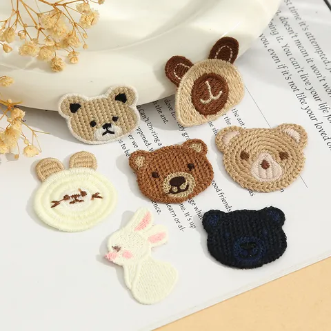 Cute Cartoon Bear Rabbit Embroidered Patches For DIY Hair Accessories Clothing Decoration Polyester Animal Woven Labels Applique For Sewing Crafts