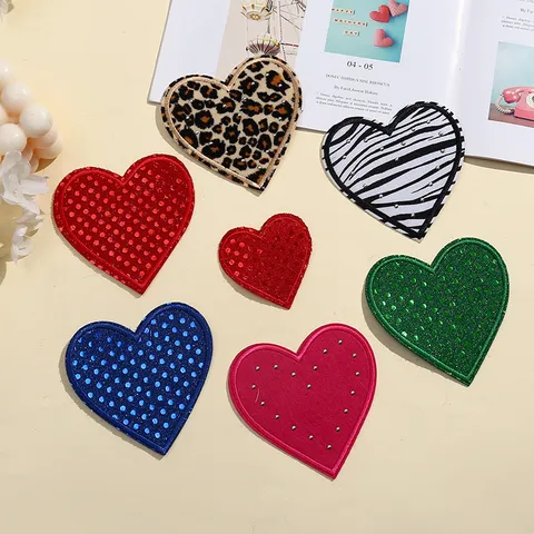 Stoffen Patch Hart Luipaardprint Pailletten Geborduurd Applique Voor Jeans Kleding Rugzak