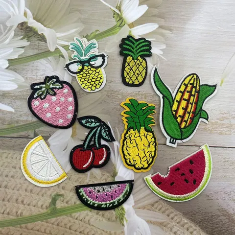 Klassieke Planten en Fruit Geborduurde Stoffen Patches DIY Strijken Op Decoratieve Applique Voor Kleding