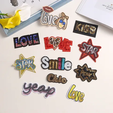DIY Pailletten Stickerei Buchstabe Aufnäher Kleidung Bekleidung Zubehör Bügelbilder Für Kleidung Schuhe Hüte Und Taschen