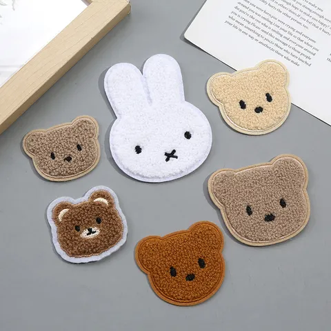 Cute Cartoon Plush Fabric Patches 3D Embroidered Bear Rabbit Applique For Clothing Shoes Hats DIY Decorative Craft