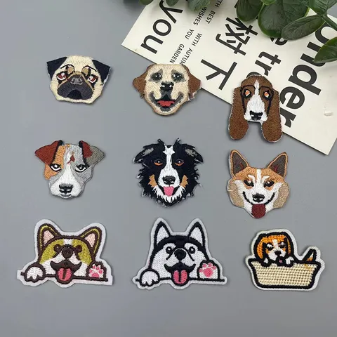 Cute Cartoon Dog Embroidered Patch Animal Iron On Patches For Jeans Hoodies Clothes DIY Repair Decorative Applique