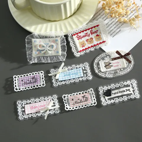DIY Geborduurde Kant Stofpatches Schattige Beer Strik Parel Decoratieve Applique Kleding Naai-accessoires