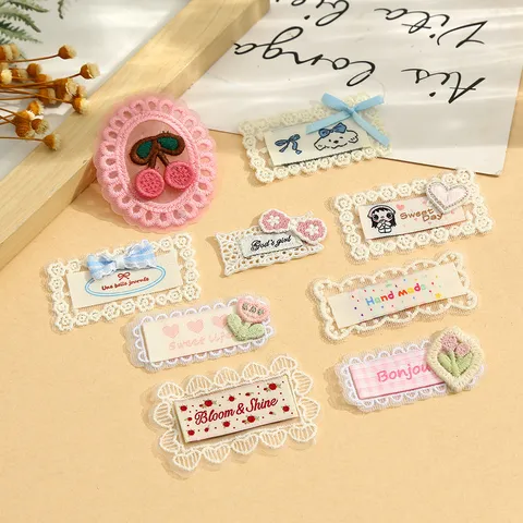 Zoete Kant Afwerking Borduurwerk Patches DIY Cartoon Kersen Tulp Strik Applicatie Voor Kleding Hoeden Tassen Kleding Accessoires