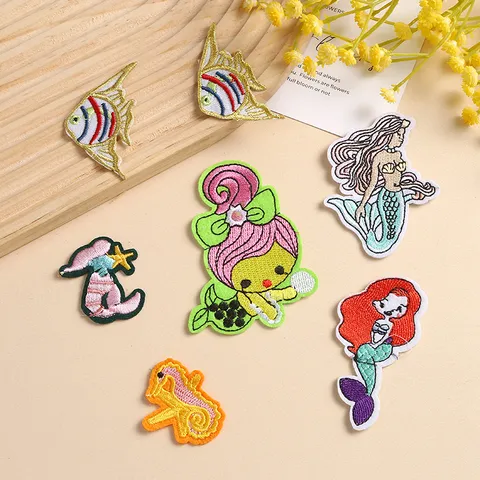 Kinderen Zeemeermin DIY Geborduurd Patch Schattig Cartoon Zeedier Kledingaccessoire Kleding Decoratie Opstrijkbare Badge