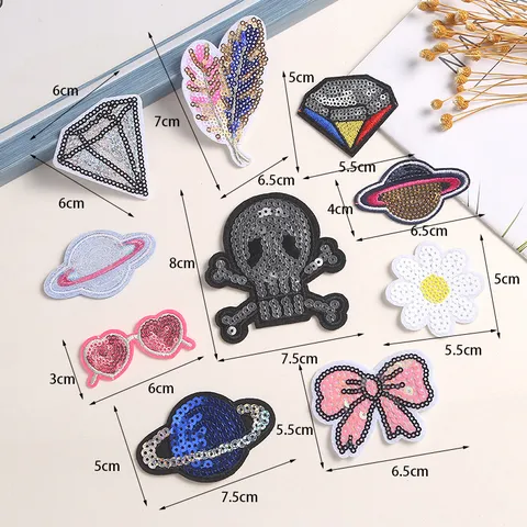 Fashion Sequin Embroidery Patches Feather Diamond Skull Star Patch DIY Clothing Garment Accessories