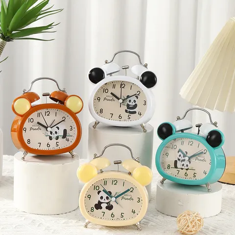 Cartoon Panda Wecker Leiser Metall Doppelglocke Schreibtischuhr Mit Nachtlicht Süßes Tierdesign Schüler Nachttischuhr Geschenk