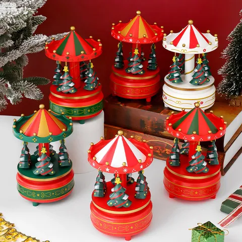 Carillon a Giostra per Albero di Natale in Legno Carillon Girevole Vintage Europeo Ornamento Decorativo Regalo di Fuga