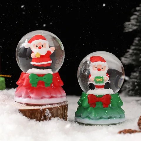 Christmas Santa Claus Snow Globe Resin Glass Crystal Ball Desktop Ornament With LED Light And Floating Snow