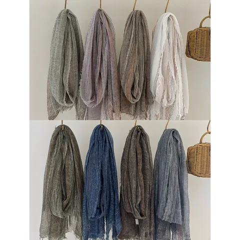 Retro Ethnic Style Striped Color-Matching Scarf Lightweight Pleated Tassel Shawl Versatile Daily Neckerchief