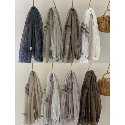 Women Lightweight Breathable Scarf Vintage Striped Fashion Long Neck Scarf Casual Daily Wrap