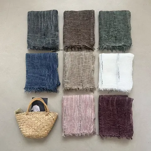 Women Solid Color Gold Thread Tassel Scarf Korean Style Fashion Lightweight Long Shawl Versatile Travel Scarf