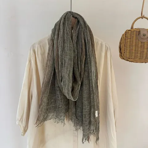 Retro Ethnic Style Striped Color-Matching Scarf Lightweight Pleated Tassel Shawl Versatile Daily Neckerchief