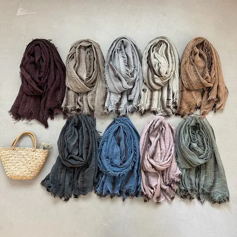 Women's Vintage Striped Scarf Lightweight Breathable Polyester Tassel Shawl Casual Soft Autumn Winter Warm Neck Wrap