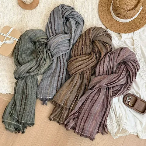 Wasteland Style Wrinkled Striped Polyester Scarf Retro Fashion Versatile Multi Purpose Fabric Headscarf Daily
