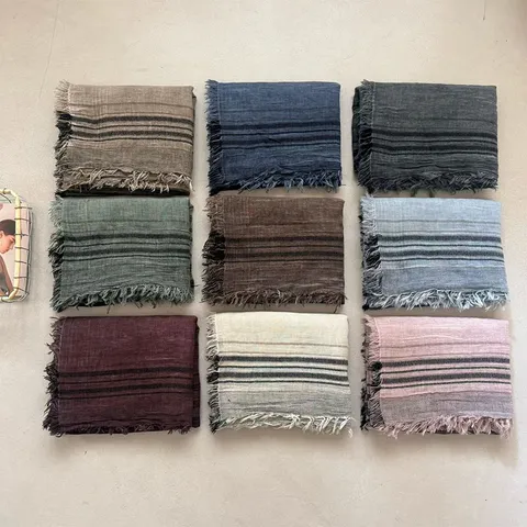 Solid Color Horizontal Fine Lines Fringe Scarf Women Long Shawl Warm Fashion Lightweight Neck Wrap Travel Accessories