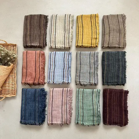 Women's Striped Scarf Vintage Tassel Lightweight Polyester Long Scarf For Travel Casual Daily