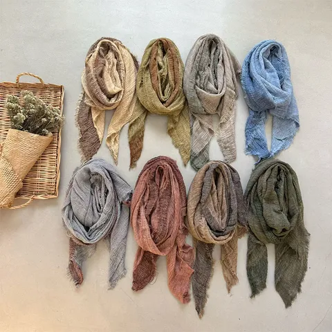 Women's Retro Wasteland Style Color Block Frayed Scarf Vintage Distressed Lightweight Polyester Neck Scarf Fashion Accessory