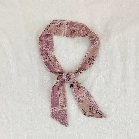 Women Retro Paisley Silk Scarf Double Sided Printed Neckerchief Fashion Hair Band Elegant Lightweight Scarf